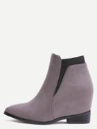Romwe Grey Faux Suede Elastic Hidden Wedge Heel Ankle Boots