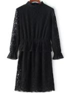 Romwe Mock Neck Peplum Lace Black Dress