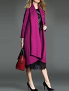 Romwe Lapel Open Front Woolen Long Rose Red Coat