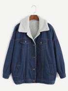 Romwe Blue Drop Shoulder Sherpa Lined Denim Jacket