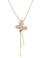 Romwe Gold Rhinestone Detail Butterfly Pendant Necklace