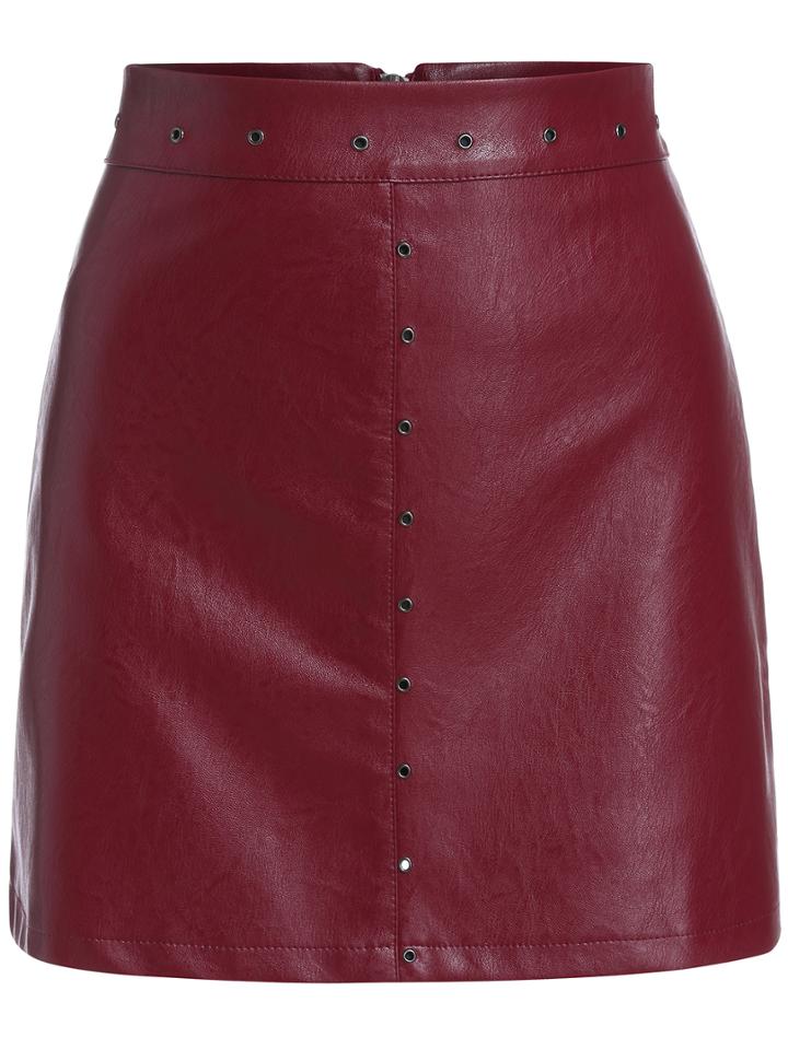 Romwe Eyelet Zipper Pu A-line Skirt