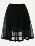 Romwe Mesh Overlay Midi Skirt - Black