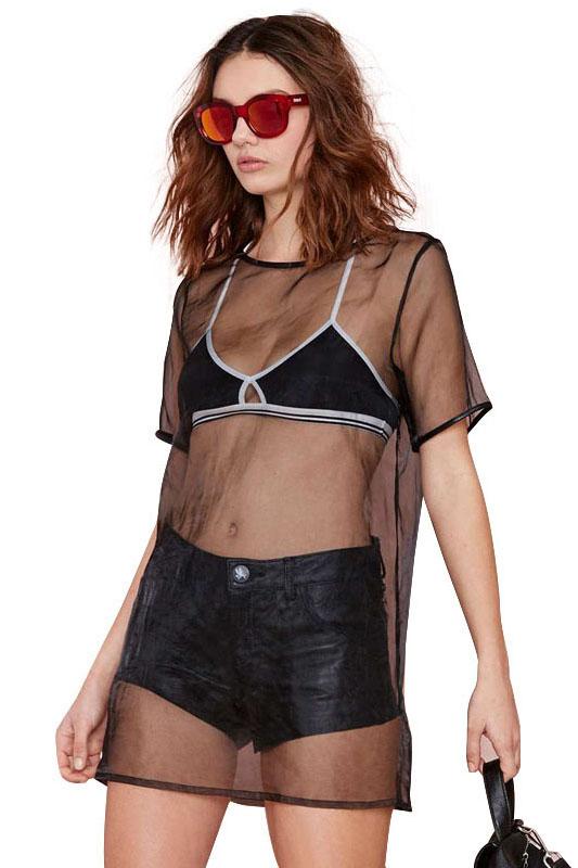 Romwe Sheer Mesh Loose Blouse
