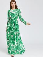 Romwe Palm Leaf Print Maxi Dress