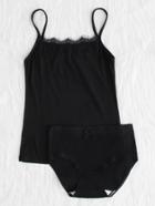 Romwe Eyelash Lace Camisole Set