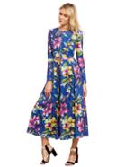 Romwe Blue Long Sleeve Flowery Floral Pastel Dress