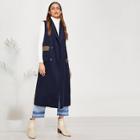 Romwe Leopard Flap Detail Double Breasted Sleeveless Coat