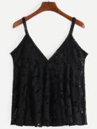 Romwe Hollow Out Flower Lace Cami Top - Black