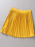 Romwe Yellow High Waist Oblique Zipper Pleated Skirt