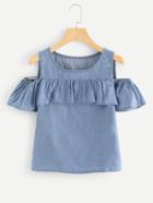 Romwe Off Shoulder Ruffle Denim Blouse