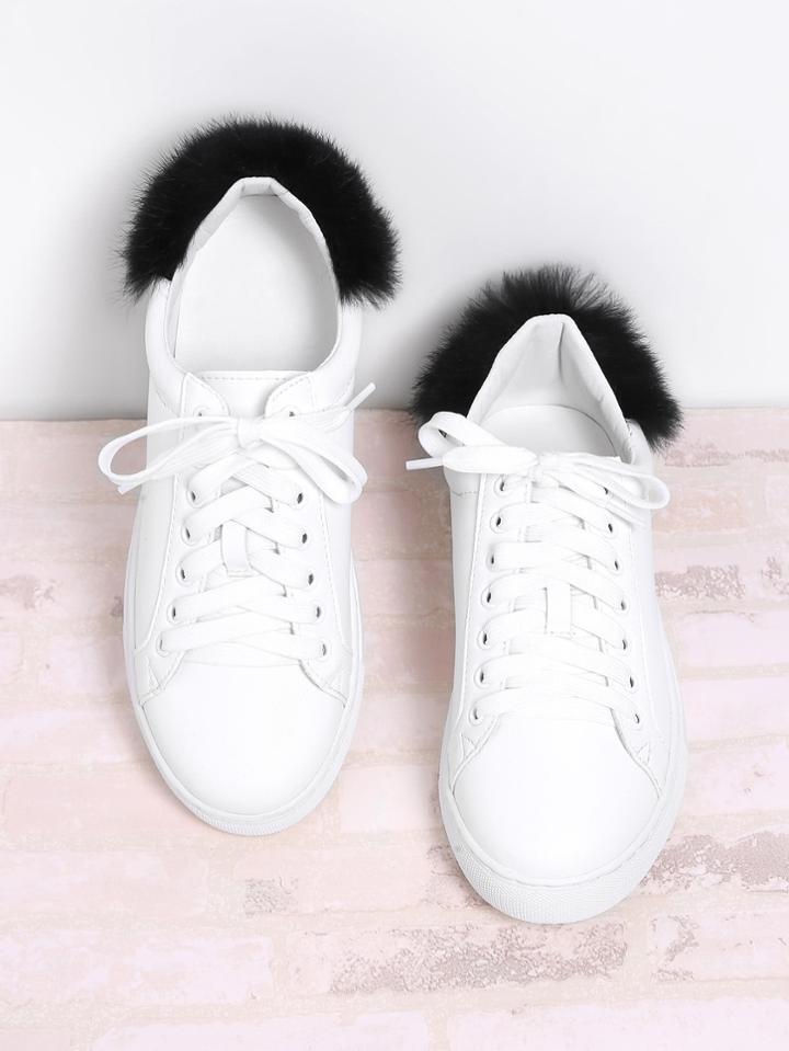 Romwe Round Toe Lace Up Sneakers With Faux Fur