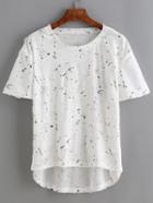 Romwe High Low Speckled Print Ripped T-shirt