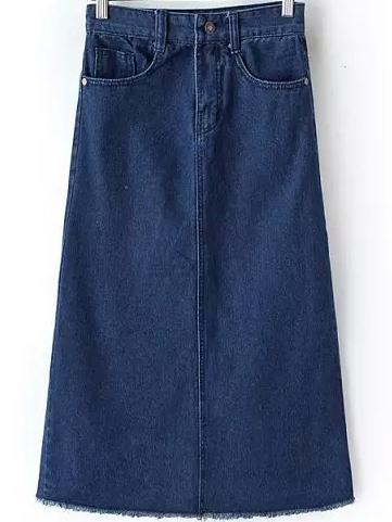 Romwe Fringe A-line Denim Blue Skirt
