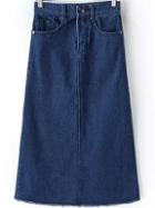 Romwe Fringe A-line Denim Blue Skirt