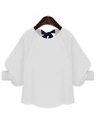 Romwe Dropped Shoulder Seam Elbow Sleeve Bow White Blouse