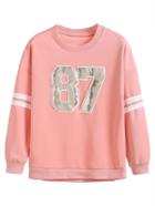 Romwe Pink Numbers Patch Varsity Sweatshirt