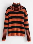 Romwe Turtleneck Slim Fit Striped Sweater