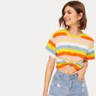 Romwe Colorful Stripe Print Tee