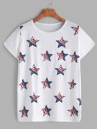 Romwe White Stars Print Pocket T-shirt