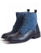 Romwe Blue Shoelace Casual Pu Boots