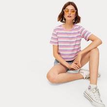 Romwe Colourful Stripe Tee
