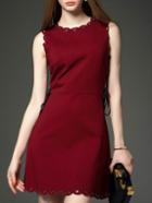 Romwe Red Round Neck Sleeveless Tie Pockets Dress