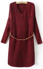 Romwe V Neck Knit Sweater Red Dress