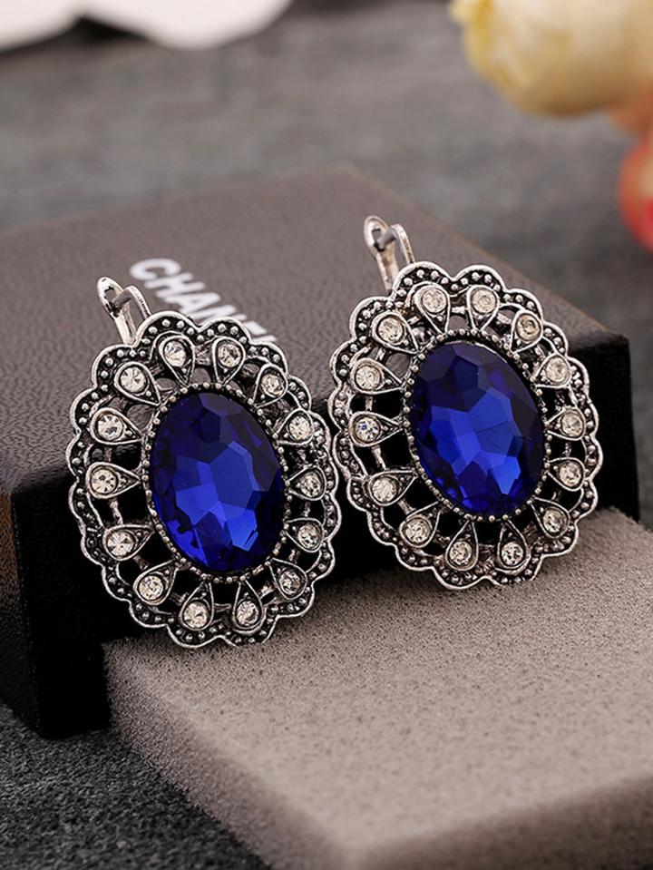 Romwe Clip On Rhinestone Statement Earrings