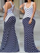 Romwe Contrast Chevron Print Crossover Back Maxi Tank Dress