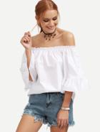 Romwe White Ruffled Off The Shoulder Blouse
