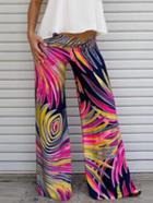 Romwe Multi Color Print Wide Leg Pants