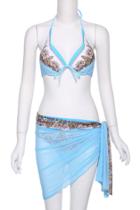 Romwe Romwe Ethnic Blue Halter Bikini With Scarf