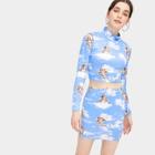 Romwe Angel Print Top With Skirt