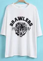 Romwe White Short Sleeve Brawlers Tiger Print T-shirt