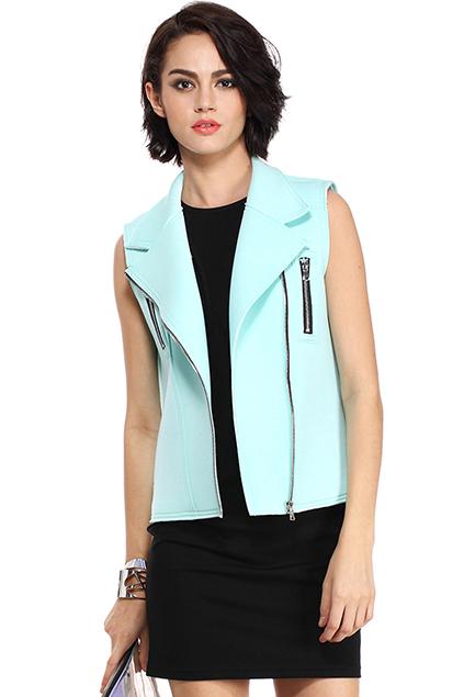 Romwe Mint Green Zippered Waistcoat