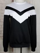 Romwe Long Sleeve Chevron Print Black Sweatshirt
