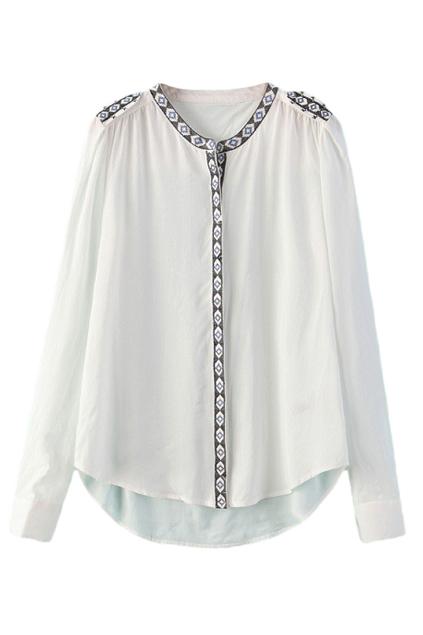 Romwe Vintage Asymmetric White Shirt