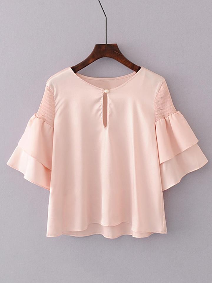 Romwe Layered Bell Sleeve Keyhole Front Top