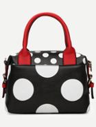 Romwe Black Polka Dot Print Bag With Contrast Handle