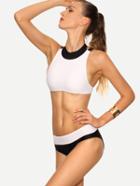 Romwe Contrast High Neck Strappy Bikini Set