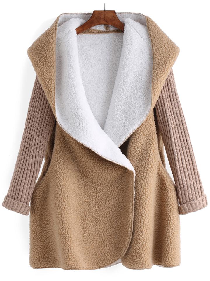 Romwe Women Hooded Covered Button Long Coat