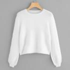 Romwe Lantern Sleeve Solid Fuzzy Jumper