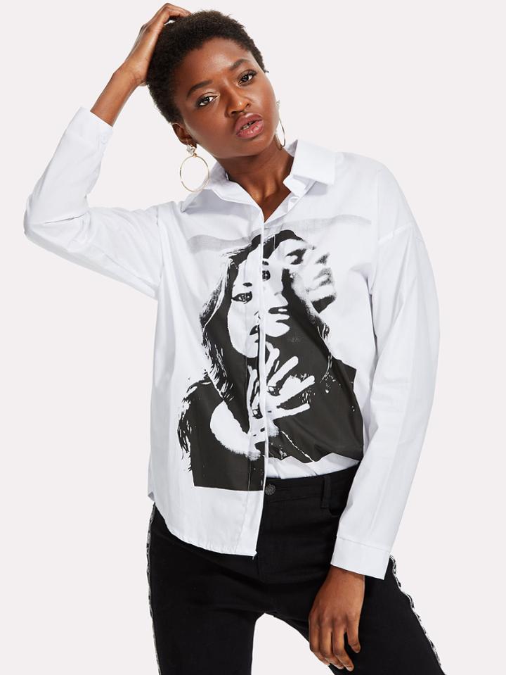 Romwe Figure Print Shirt