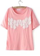 Romwe Lace Embroidered Pink T-shirt