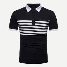 Romwe Guys Striped Detail Ringer Polo Shirt