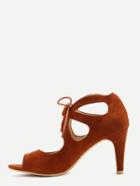 Romwe Faux Suede Lace-up Peep Toe Pumps - Light Tan