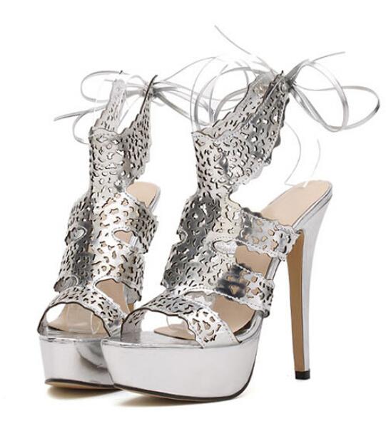 Romwe Silver Hollow High Heel Shoes