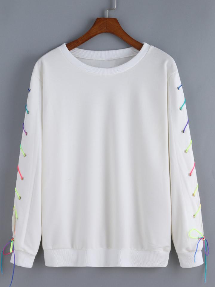 Romwe Round Neck Self-tie Sweatshirt