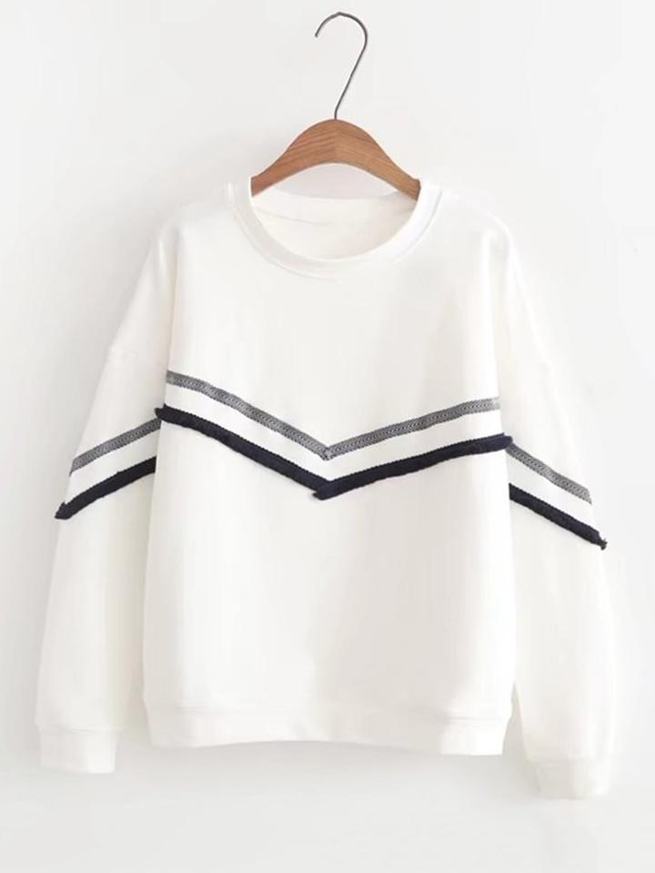 Romwe Chevron Insert Boyfriend Sweatshirt